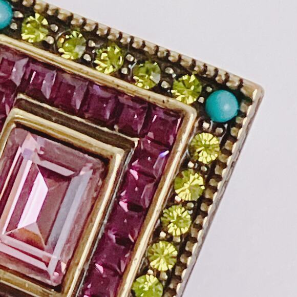 VTG Signed Heidi Daus Pink Crystal Art Deco Revival Clip On Earrings Rectangle - Picture 5 of 10